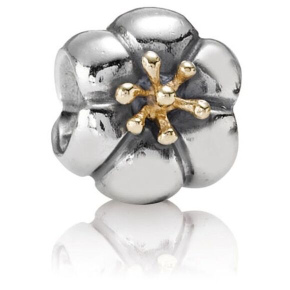 Authentic Pandora Two-Tone Flower Charm - Picture 1 of 3